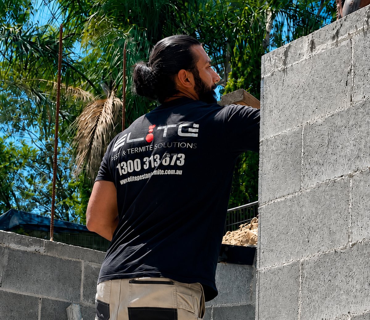 Elite Pest & Termite Solutions technician in branded uniform on a Sydney harbourside job