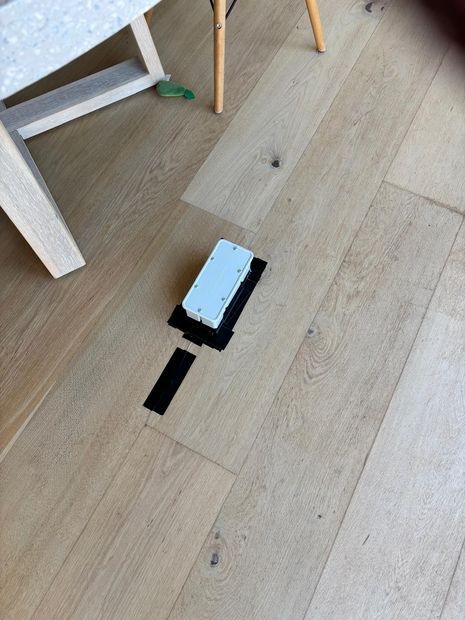 Station installed and sealed over the active termite workings in the timber floor