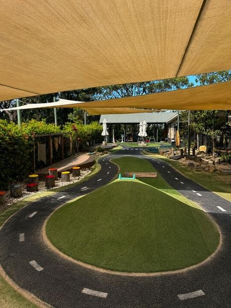 Childcare outdoor play area treated with child-safe products