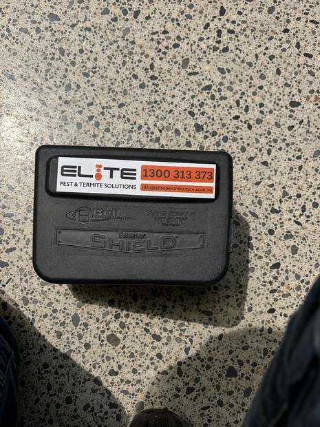 Elite-branded tamper-resistant rodent station in position